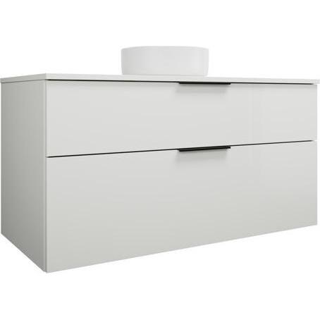 burgbad, Badmöbelset, Eqio Keramik-Aufsatzwaschtisch mittig, rund, inklusive Waschtischunterschrank, Breite 1200m