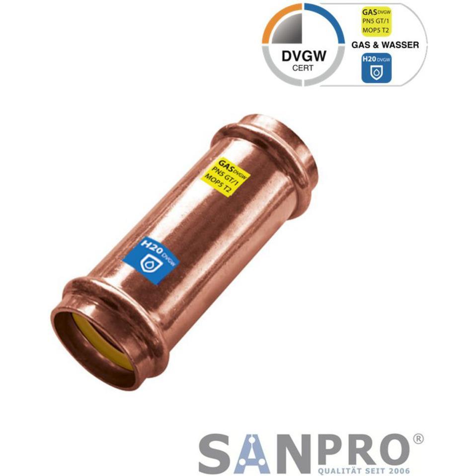 Thumbnail - Sanpro, Rohrverbindungstechnik, CUPRESSK Pressfitting Kupfer Kupplung - Muffe - Schiebemuffe V 12 (Rohrkupplung)