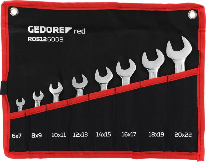 Actual product image Gedore Red red R05126008 Double open-end spanner set short SW6-22 mm 8 pieces (8 mm, 7 mm, 6 mm, 9 mm)