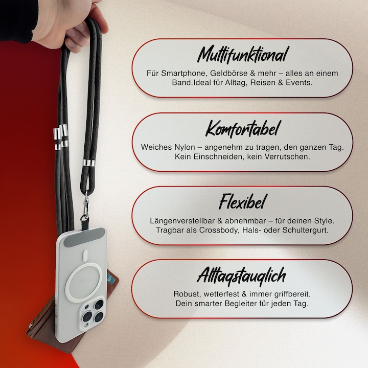 Produktbild Nalia HoldMe Lanyard Handykette – Universal Trageband für Smartphones - Verstellbar, Soft & Elastisch
