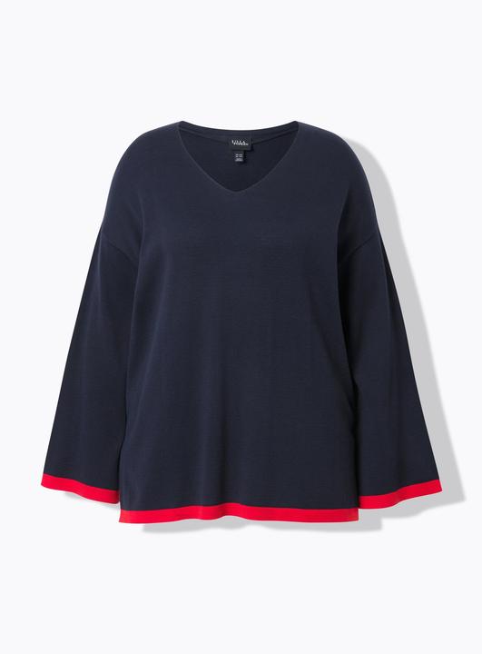 Produktbild Ulla Popken Pullover, farbige Bündchen, V-Ausschnitt, Langarm (50, 52)