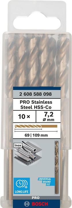 Produktbild Bosch Professional Zubehör PRO Stainless Steel HSS-Co Spiralbohrer, 7,2 x 69 x 109 mm (7.2 mm)
