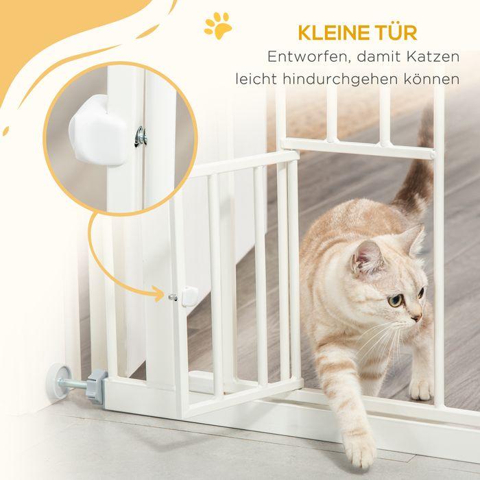 Produktbild Swisshandel24 Türgitter mit Katzenklappe, Montage ohne Bohren, variable Breite 74-80 cm, einhändiges Öffnen, Metal (74 cm)