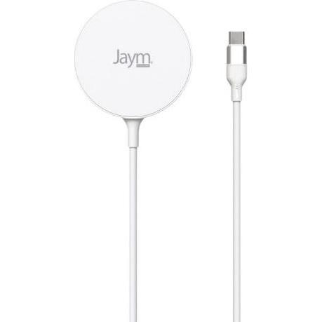 Jaym MagSafe 15W Induktionsladegerät mit Magneten, Überspannungsschutz und Standfunktion (15 W), Wireless Charger, Weiss