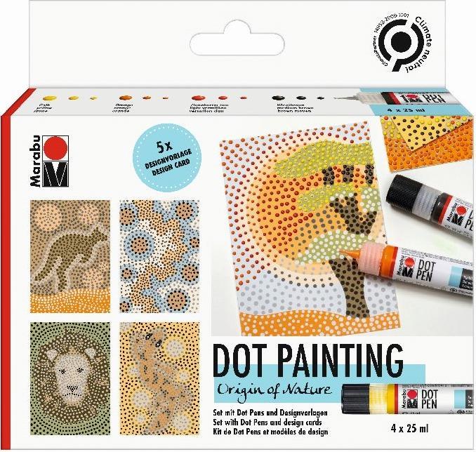 Actual product image Marabu Dot colour Dot Pen Set ""Origin of Nature"", 4 x 25 ml water-based, in liner, dries matte and