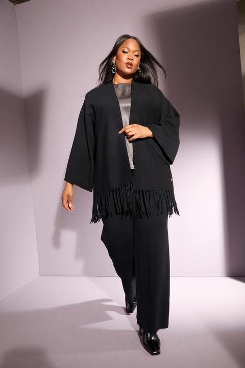 Produktbild Ulla Popken Strickjacke, Fransensaum, ohne Verschluss, Langarm (54, 56)