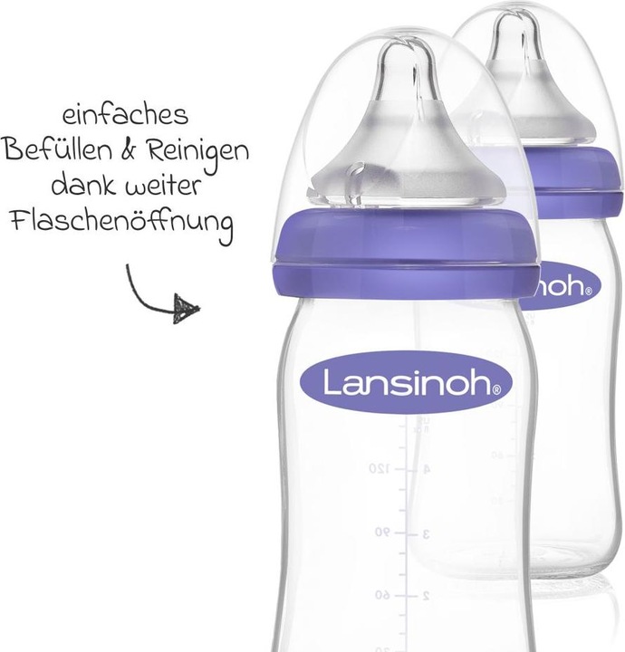 Produktbild Lansinoh Babyflaschen 9-tlg. Glas-Flaschen-Set mit NaturalWave® (240 ml)