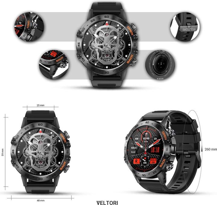 Produktbild Giewont Veltori VT120-1 Smartwatch, schwarzes Silikonarmband