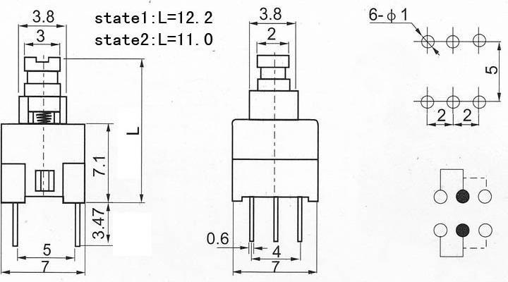 Produktbild OEM Drucktaster (Einrastend) 7x7mm 6Pin