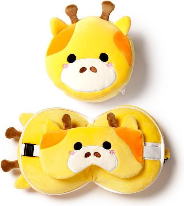 Immagine prodotto Puckator Relaxeazzz Cuscino da viaggio rotondo e maschera per gli occhi in peluche Giraffa (Cuscino per testa e collo)