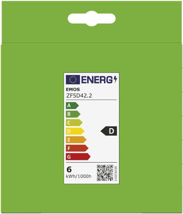 Energie-Label Emos LED Lampe Filament A60 / E27 / 5,9 W (60 W) / 806 lm / Warmweiss (E27, 5.90 W, 806 lm, 2 x, D)