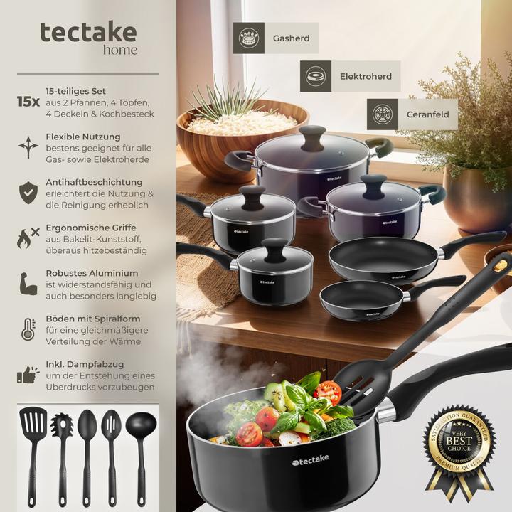 Image du produit tectake Set de pots Varese, en aluminium avec capuchons en vetro, 15 pièces (26 cm, Ensemble de casseroles et de poêles de cuisson, Aluminium)