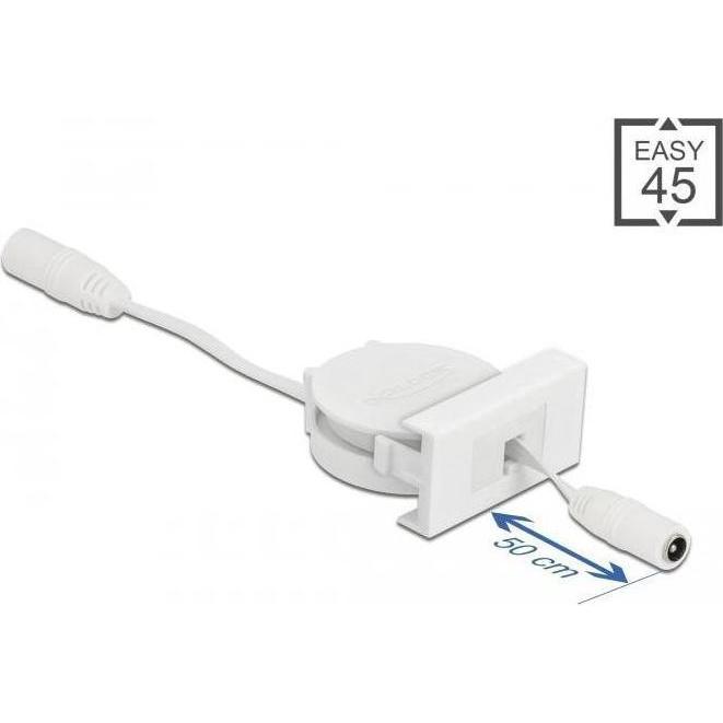 Delock Easy 45 Modul Power Ausrollkabel DC 5,5 x 2,1 mm Buchse / Buchse weiss (0.62 m), Stromkabel