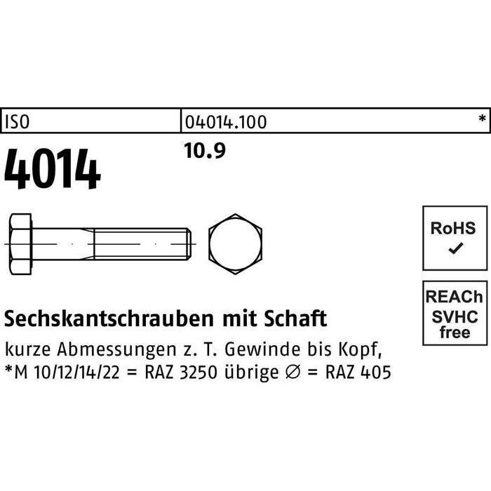 Schrauben, Sechskantschraube DIN 931 m.Schaft M 36 x 130 10.9 (5 Schrauben pro Stück)