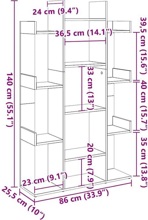 Produktbild vidaXL Bücherregal (86 x 25.50 x 140 cm)