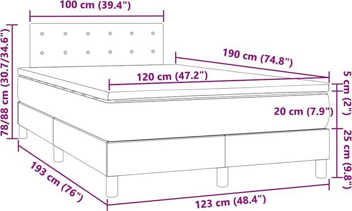Immagine prodotto VidaXL Bo x springbett mit Matratze & LED 120 x 190 cm Kunstleder (120 x 190 cm, 120 x 190 cm)