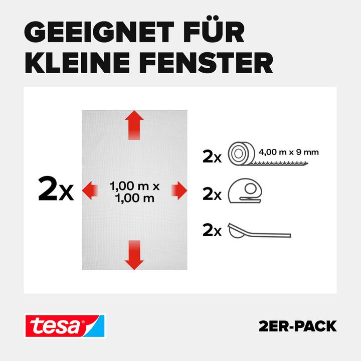 Produktbild tesa 2x Insektenschutz COMFORT für Fenster, mit Klettband, selbstklebend, ohne Bohren (100 x 100 cm)