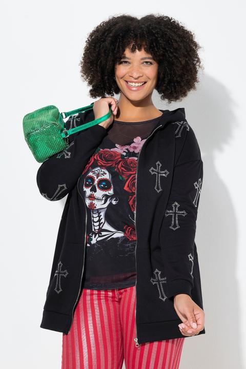 Image du produit Angel of Style Veste en molleton à capuche, croix en strass scintillants et coupe oversize (50)