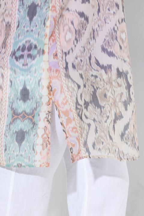 Image du produit Ulla Popken Chemisier long, mélange d'imprimés, coupe évasée, col chemise, manches longues (46, 48)