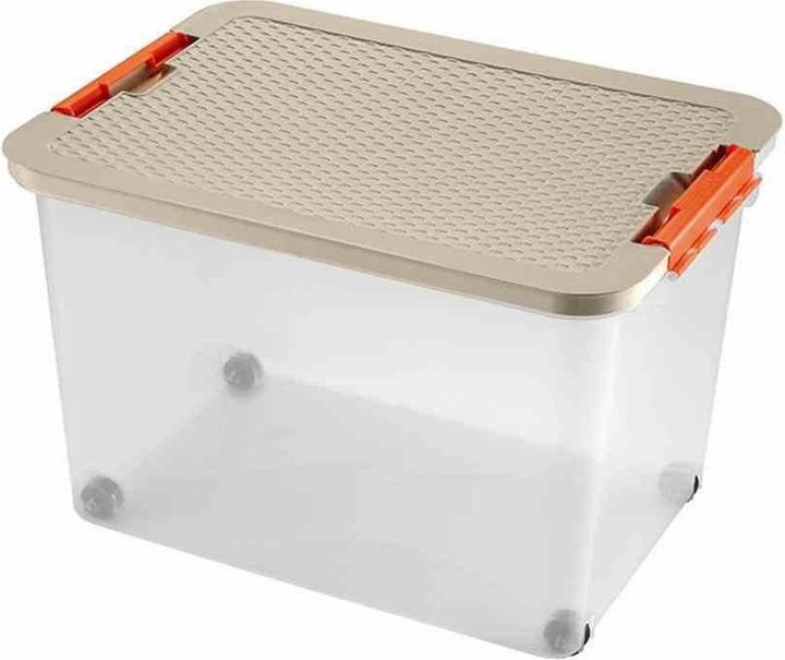 Image du produit Heidrun Boîte à roulettes en plastique transparent, 52x37x34 cm capacité : 45 l, couvercle en rotin (52 x 37 x 34 cm, 45 l)