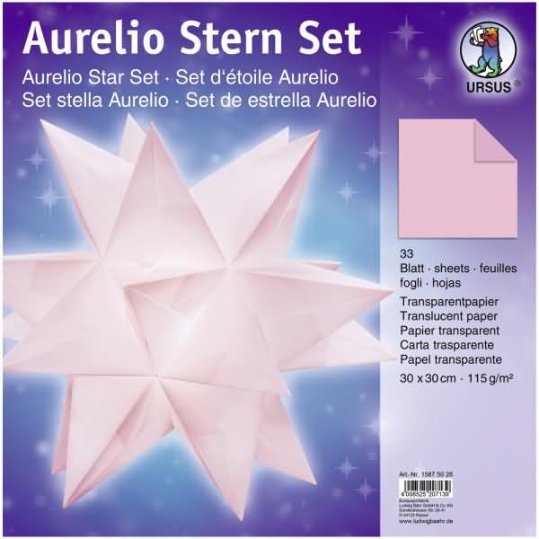 Ursus, Bastelpapier, Faltblätter Aurelio Stern Transparentpapier 115g/qm 30x30cm 33 Blatt rosa (115 g/m², 33 x)