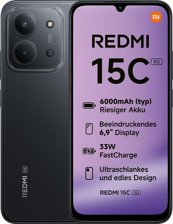 Actual product image Xiaomi Redmi 15C 5G (256 GB, Midnight Black, 6.90", Dual SIM, 5G)