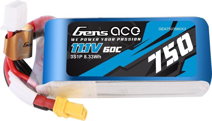 Produktbild Gens Ace 750MAH 11.1V 60C 3S1P LIPO BATTERY PACK WITH XT30 (11.10 V, 750 mAh)