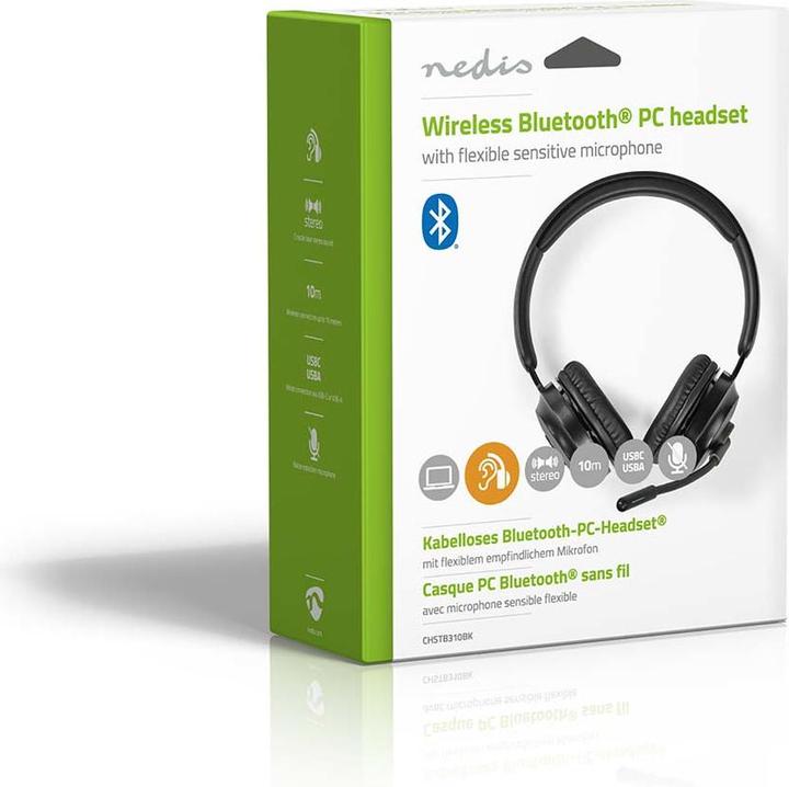 Actual product image Nedis PC Headset | On Ear | Stereo | Bluetooth | Foldable Microphone | Black (Wireless, USB-C, Google Meet, Microsoft teams, Zoom)