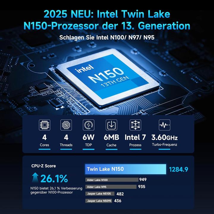Image du produit Bmax Mini PC B4 Turbo Twin Lake mit Triple 4K Display, W-11Pro (Intel N150, 16 Go, 1000 Go)