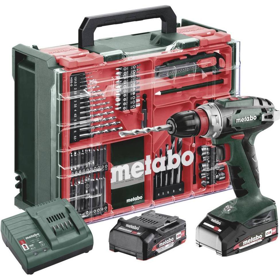 Metabo, Bohrmaschine + Akkuschrauber, BS 18 Quick Set 602217710 Akku-Bohrschrauber 18 V 2 Ah Li-Ion bürstenlos (Akkubetr...