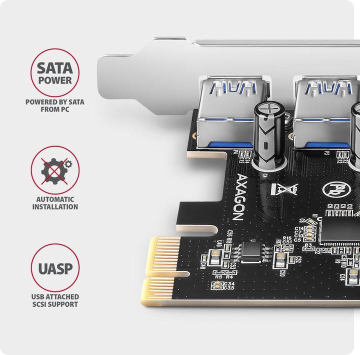 Produktbild Axagon PCEU-430RS PCIe controller 4x ext. USB-A 5Gbps port