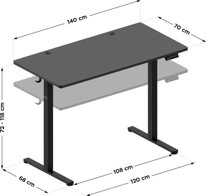 Image du produit Mark Adler Leader 7.3 Schwarz 140 cm elektrischer Schreibtisch