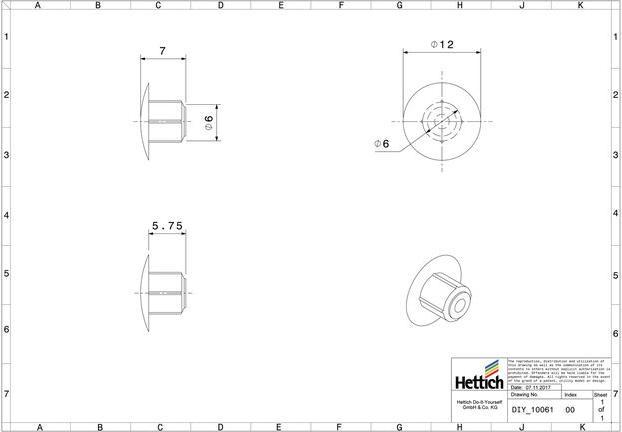Image du produit Hettich Abdeckkappen 6 mm wei, 20 Stck