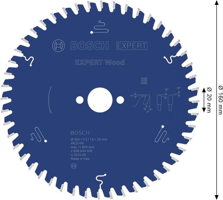 Produktbild Bosch Professional Zubehör Kreissägeblatt Expert for Wood, 160 x 20 x 2,2 mm, 48