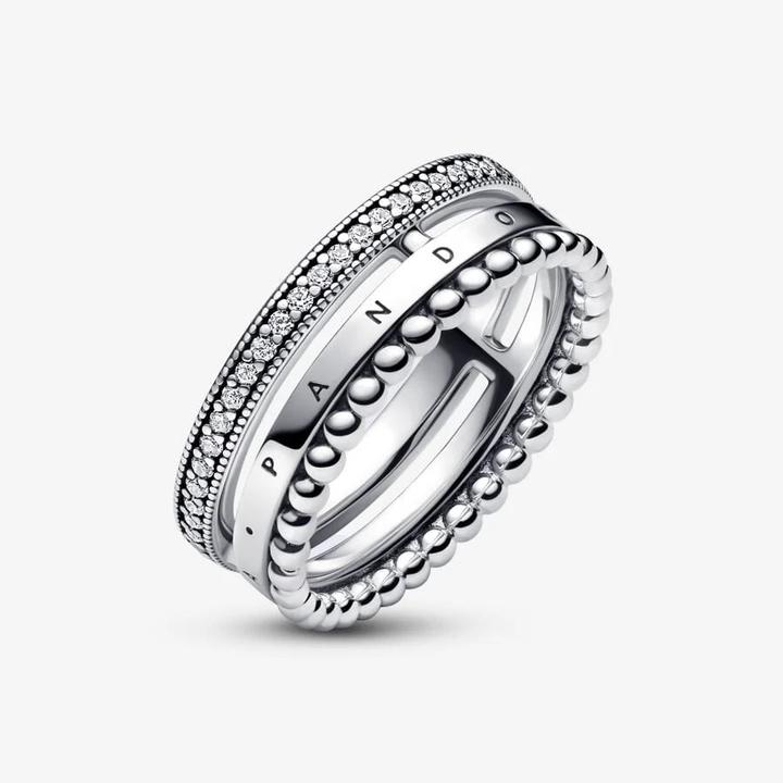Immagine prodotto Pandora Anello Logo Signature con pavé e perline (56, 925 Argento)