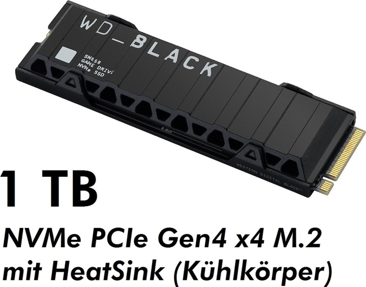 Actual product image WD Black SN850 with heatsink (1000 GB, M.2 2280)
