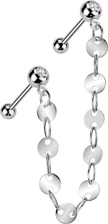 Actual product image Star Piercing Micro Barbell silber mit Kugel und Kugeln Kristall silber Verbindungskette Scheiben (Brass, Surgical steel 316L)