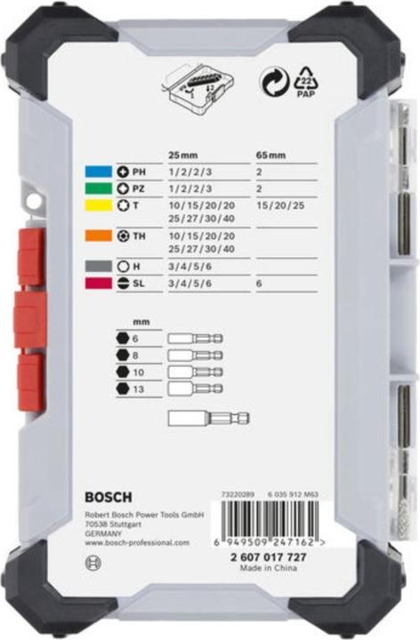 Produktbild Bosch Professional Bit Set Extra Hard (Kreuz Phillips PH, Kreuz Pozidriv PZ, Innensechskant, Innensechsrund mit Sicherungsstift (TR))