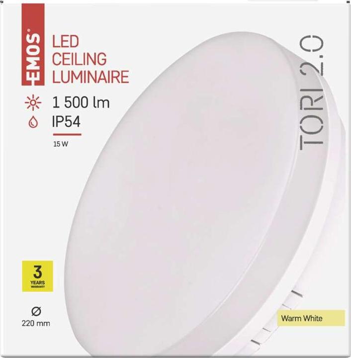 Actual product image Emos LED ceiling light TORI, round, white 15W warm w., IP54 (1500 lm)