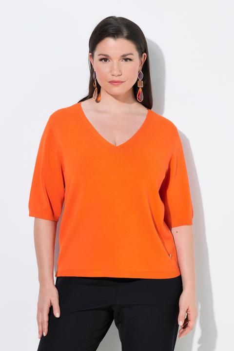 Produktbild Ulla Popken Pullover, elastischer Saum, V-Ausschnitt, Halbarm (54)