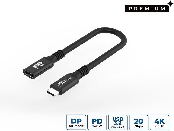 Actual product image MicroConnect Premium USB-C cable Extender (0.15 m, USB 3.2 Gen 2x2, 240 W)