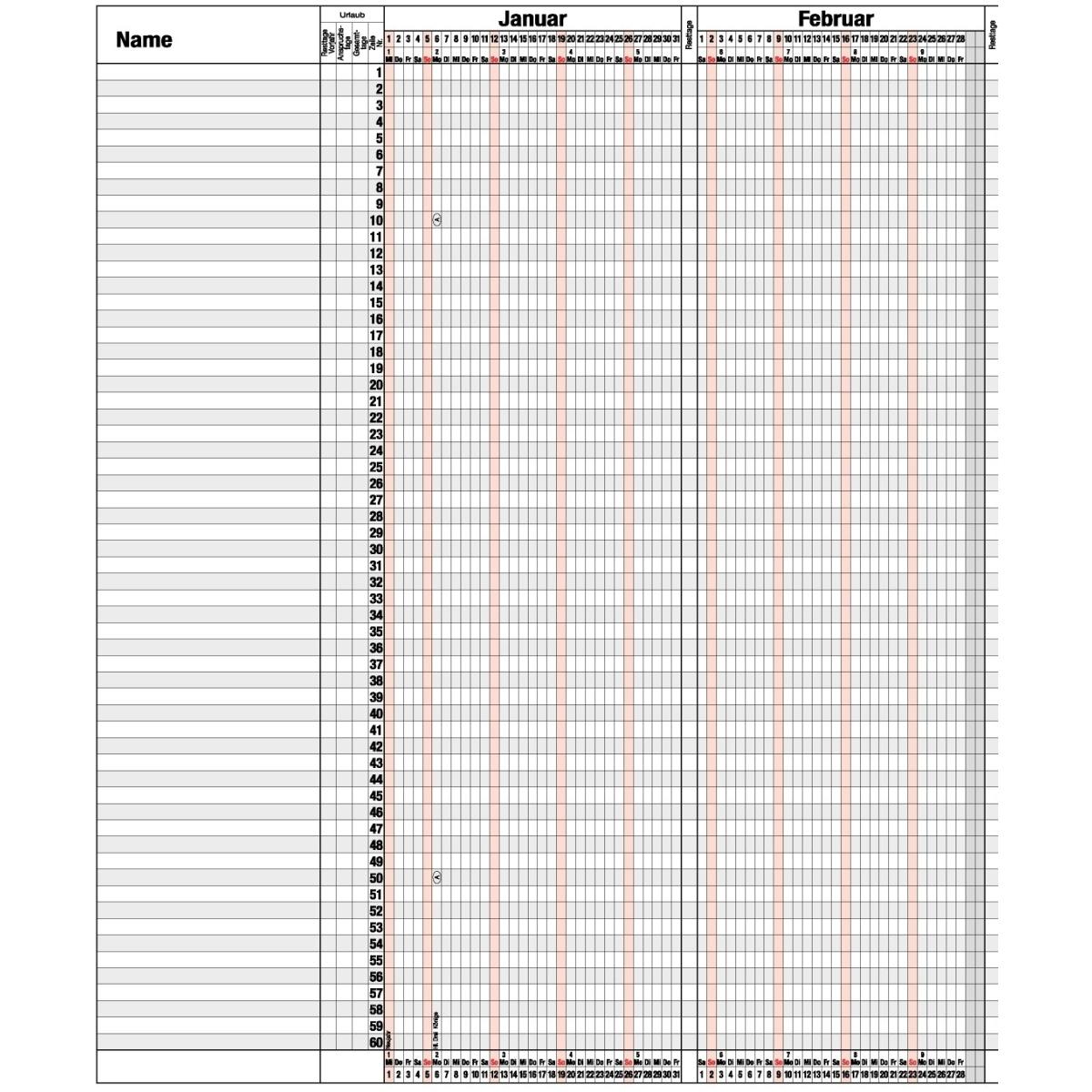 Güss, Agenda, Urlaubsübersicht 120x80cm für 60 Mitarbeiter Kalendarium 2025 (120 x 80 cm)