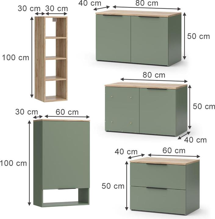 Produktbild Vicco Wohnwand Wido, Grün/Sonoma, 5 Teile (40 x 40 x 50 cm)