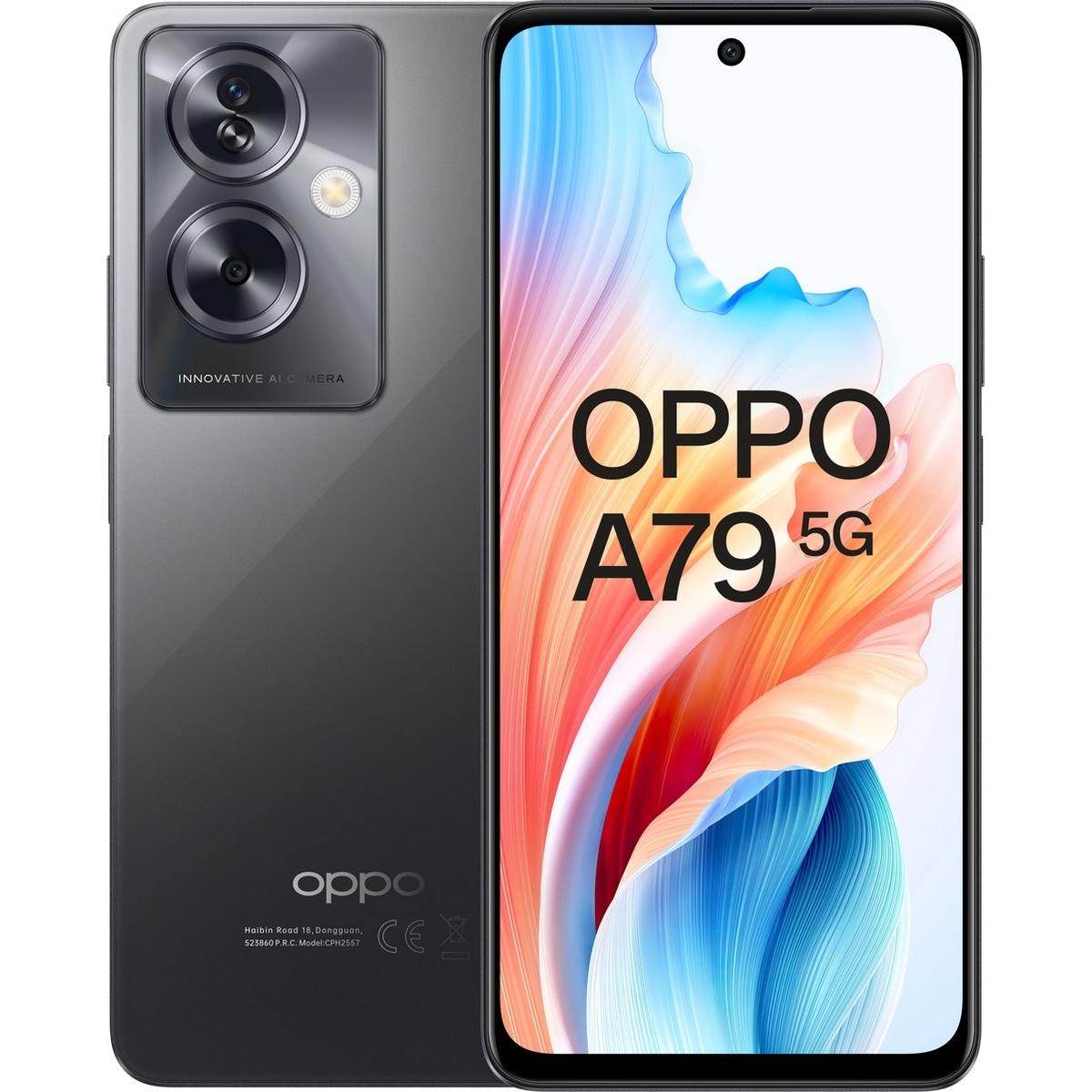 OPPO A79 (128 GB, Mystery Black, 6.72", Dual SIM, 5G), Smartphone, Schwarz