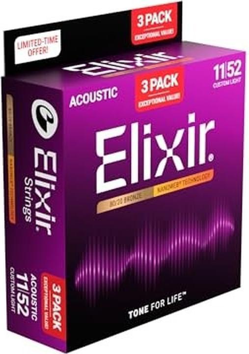 Elixir 16564 - 80/20 Bronze - Akustiske strenge - Nanoweb - Custom Light (11-52) - 3-pak (3x, 0.05")