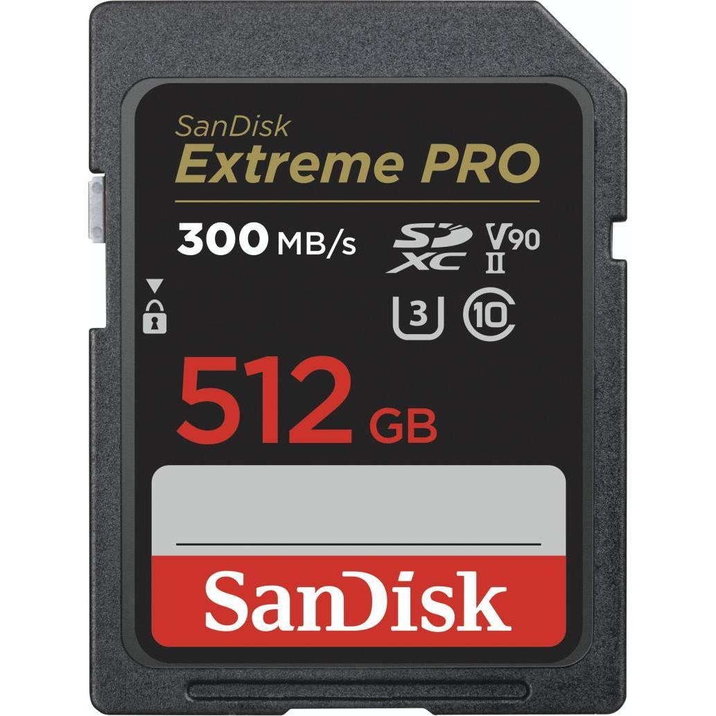 SanDisk Extreme Pro (512 GB, SDXC, U3, UHS-II), Speicherkarte, Rot, Schwarz, Gelb, Grau