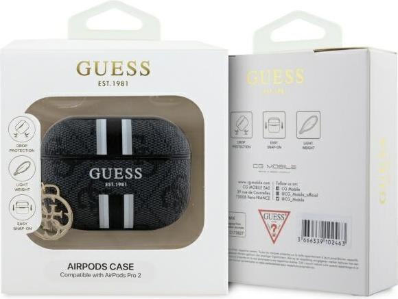 Produktbild Guess GUAP2P4RPSK AirPods Pro 2 (2022/2023) cover czarny/black 4G Printed Stripes Charm (Kopfhörer Hülle)