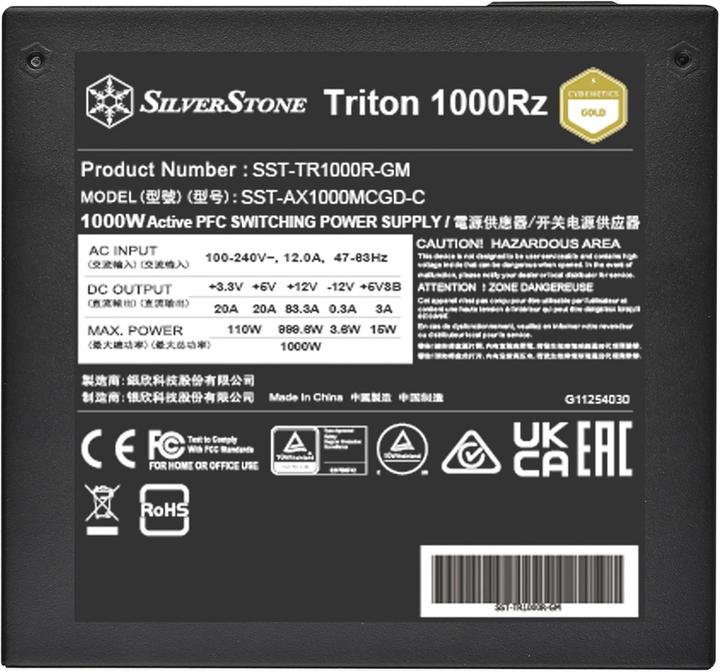 Produktbild Silverstone SST-TR1000R-GM - Triton 1000Rz Cybenetics Gold 1000W PCIe 5 Fully Modular ATX Power Supp (1000 W)