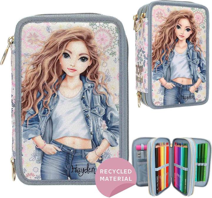 Actual product image Top Model Topmodel - TOPModel Triple Pencil Case - FESTIVAL FUN - Cream, Light Blue