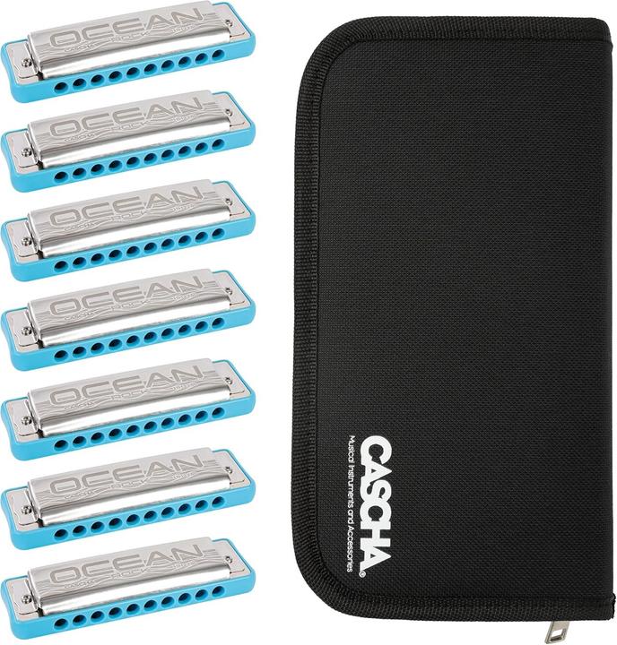 Produktbild Cascha Ocean Rock Harmonica Pack 7 CDEFGABb 7 Harmonica with Bag Blue (Mundharmonika)